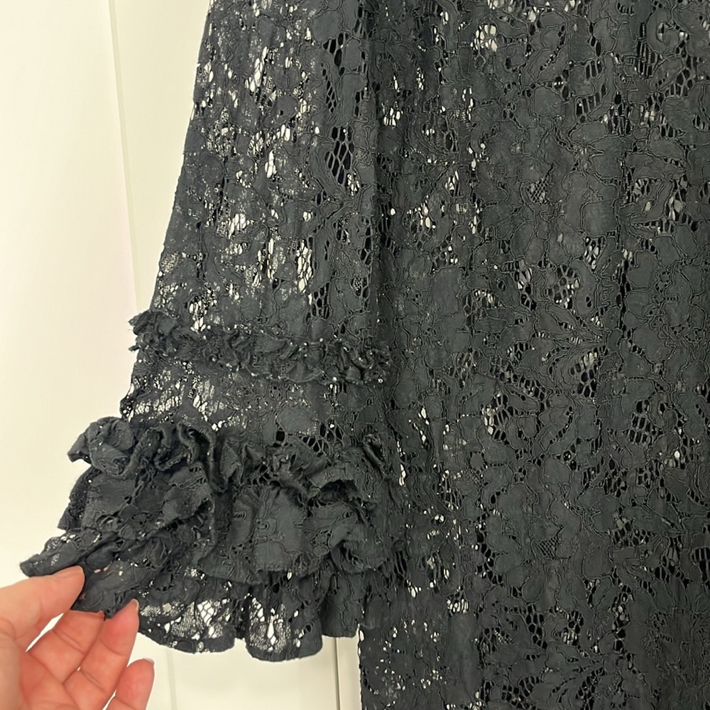 Who What Wear Medium Black Lace Sheer Long Ruffle Sleeve High Neck Dress - Picture 6 of 10